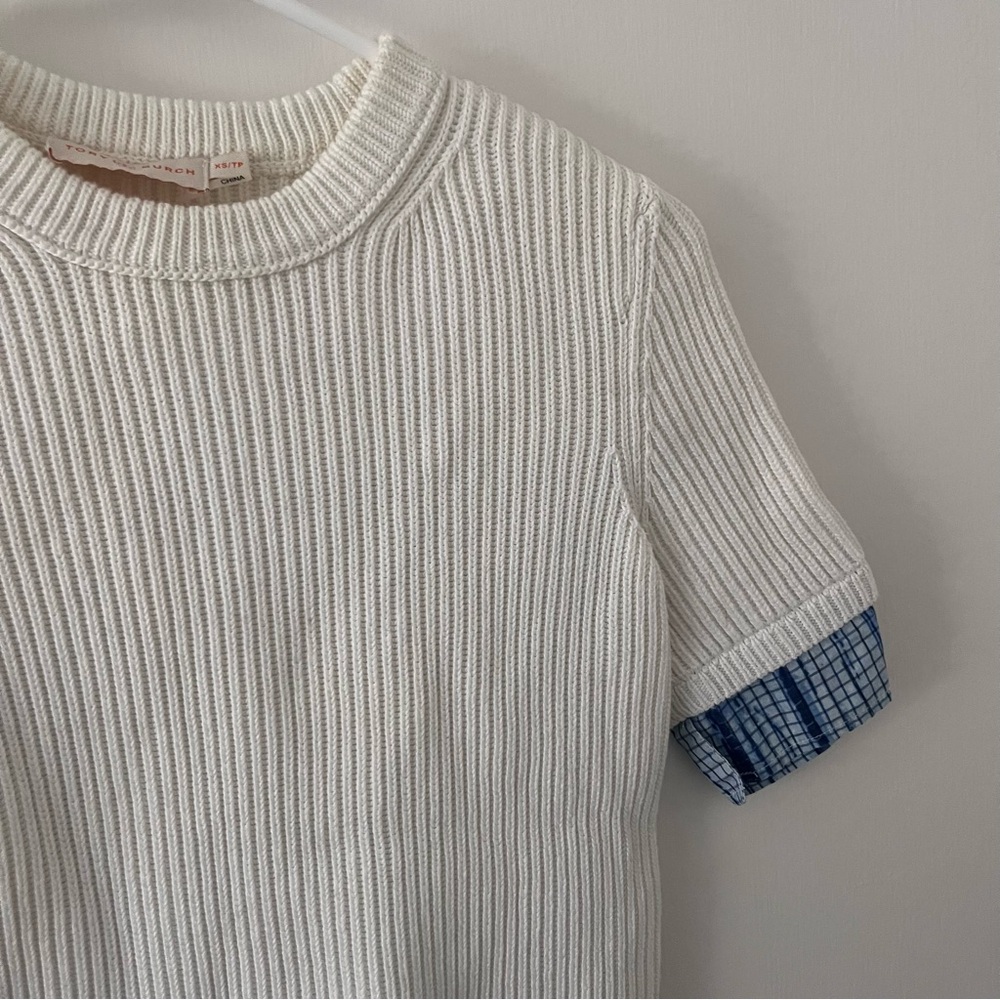 Tory Burch Short Sleeve Sweater Top Blue White 100% Cotton XS - Picture 2 of 12